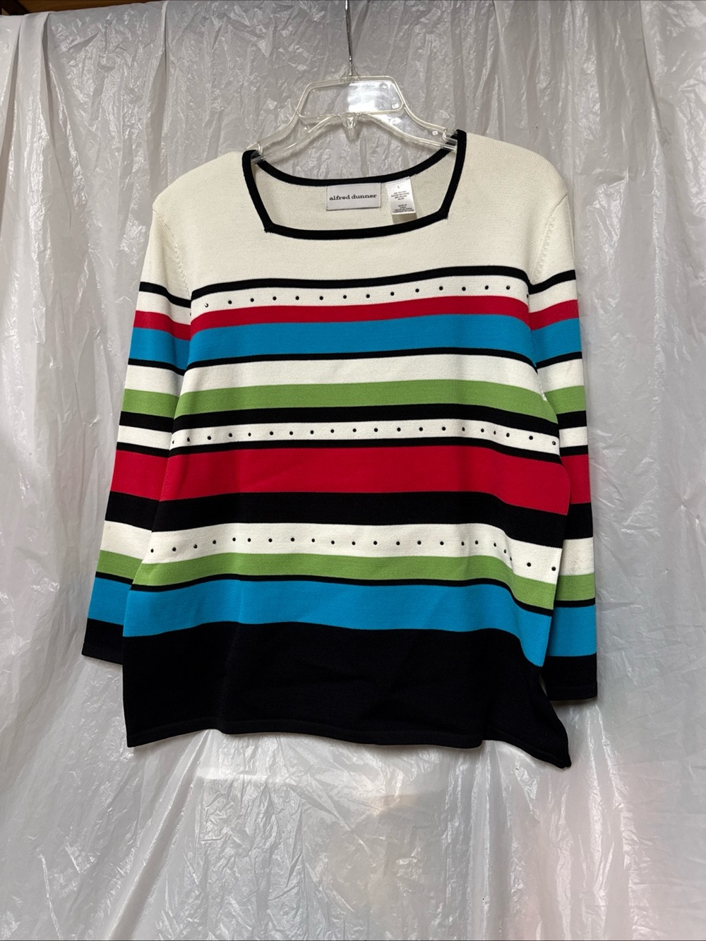Alfred Dunner White Multicolor Striped Sweater size large